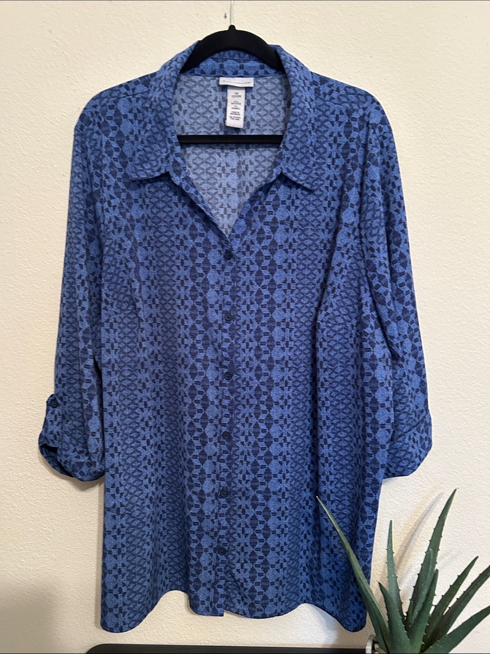 Catherine’s  Casual Blue Geometric Button-Down Shirt